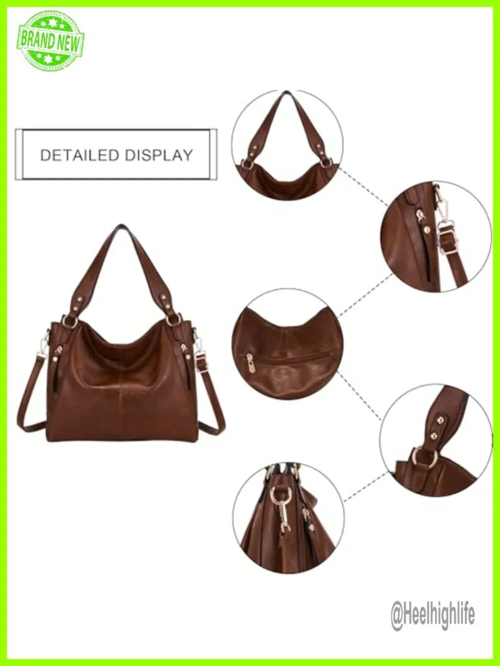 Faux Leather Hobo Handbag and Wallet Set 2pcs Large Capacity Tote Shoulder Bag